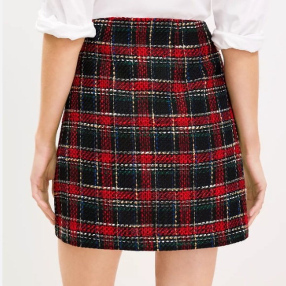 LOFT Red Plaid Tweed Mini Skirt – Size 2, NWT - Picture 3 of 10